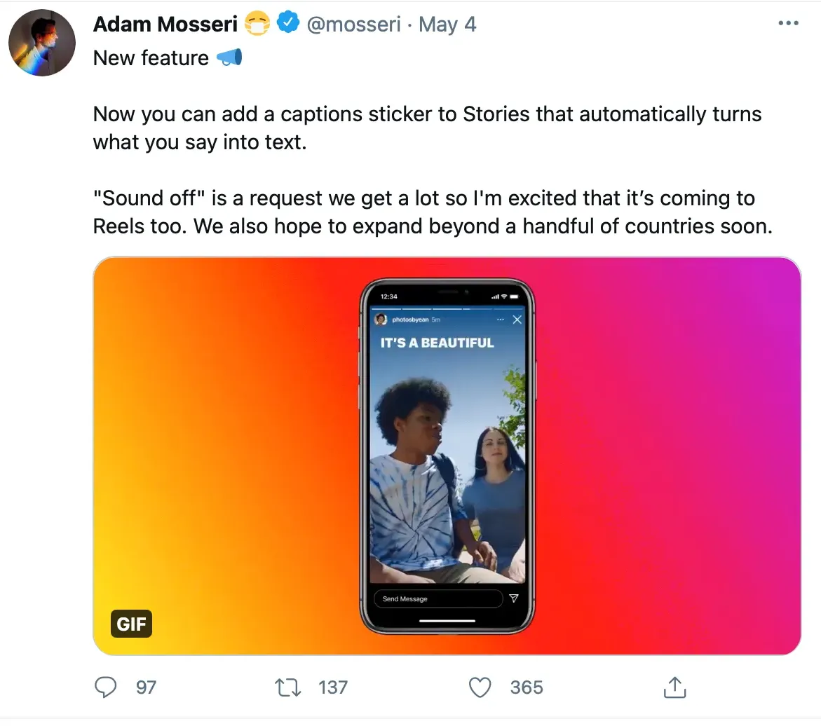 Instagram stories auto captions
