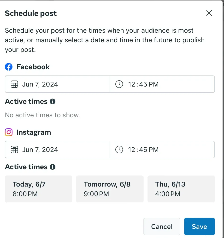 Active times on Facebook 