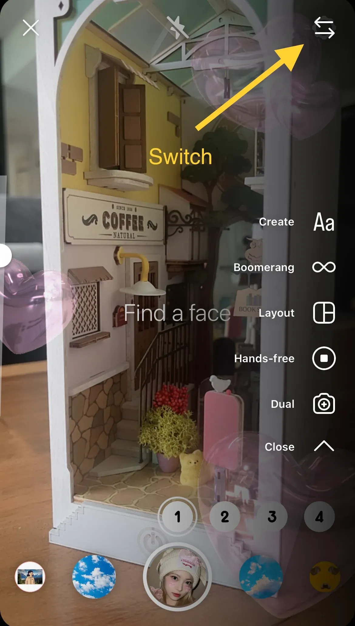 Stories switch menu location button