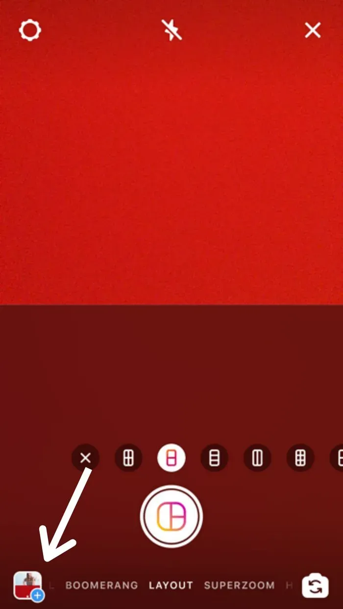 Click the square icon with a plus to add images to your story