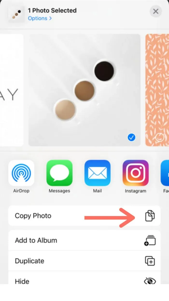 Click on the image options and tap on copy photo