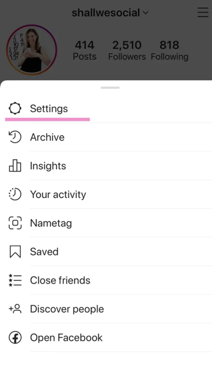 Tap settings in the side menu