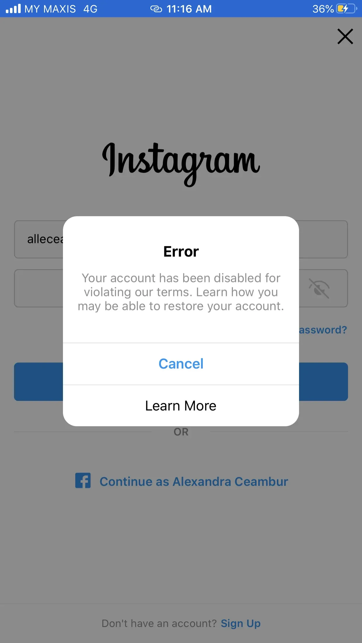 appeal block on your deactivated instagram account