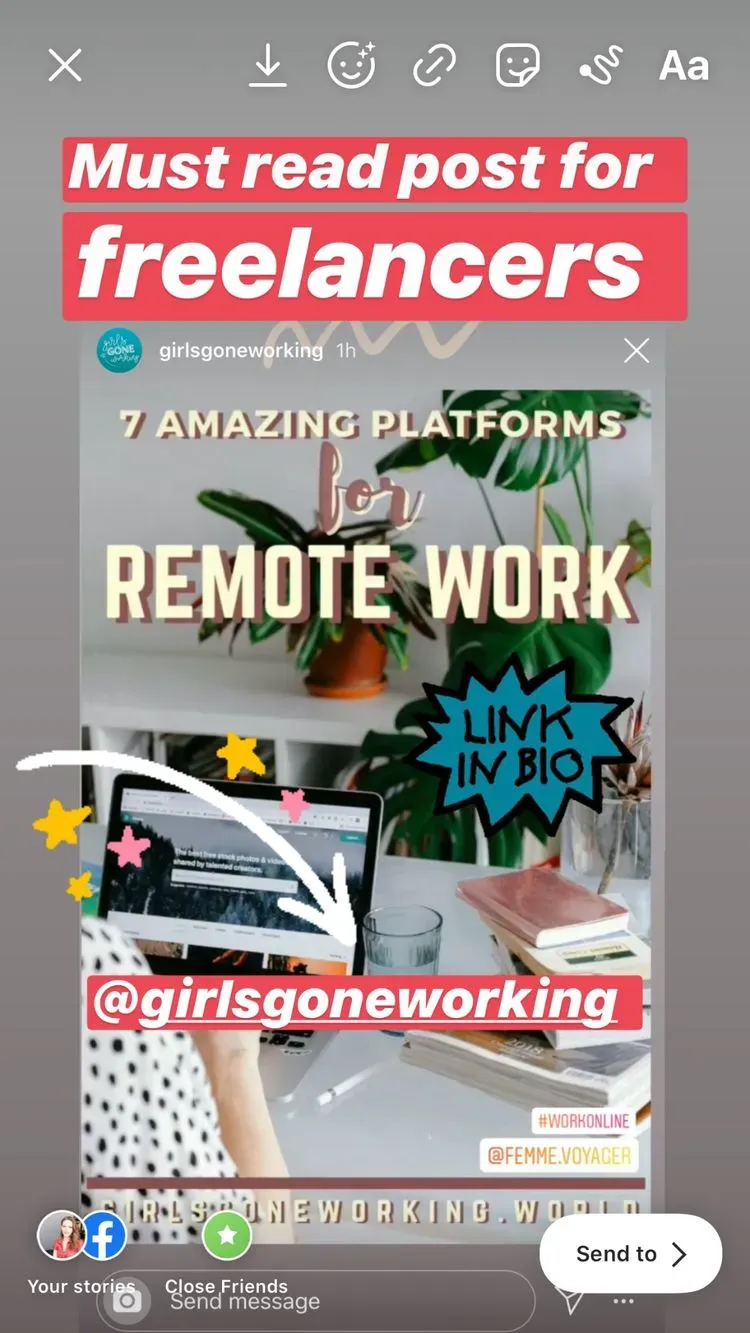 Create a new story and select the screenshot of the story you wanted to repost