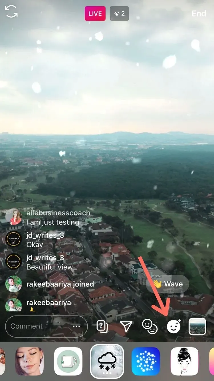 Tap the smiley face ion to add an Instagram story filter to your live video