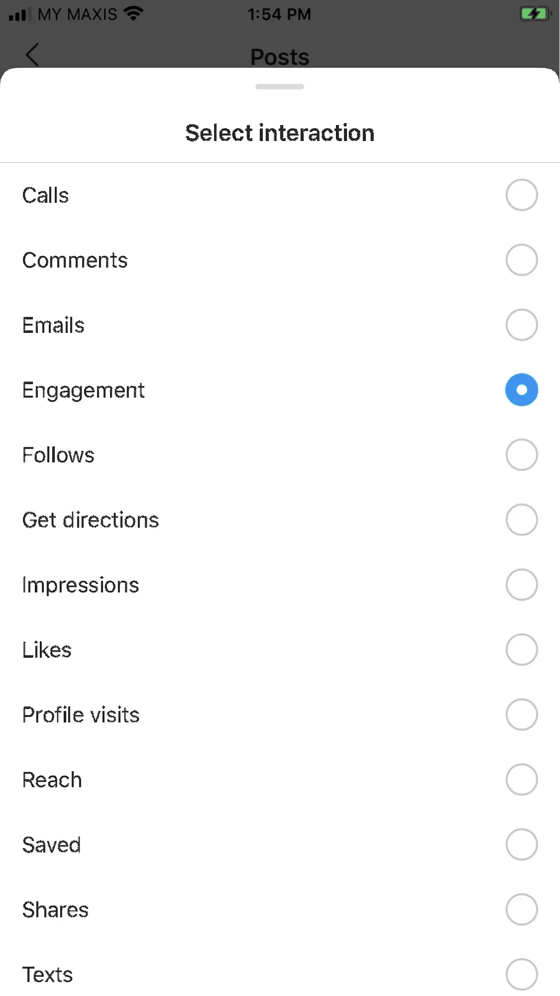 A screenshot of the Instagram post insights section with Engagement selected.