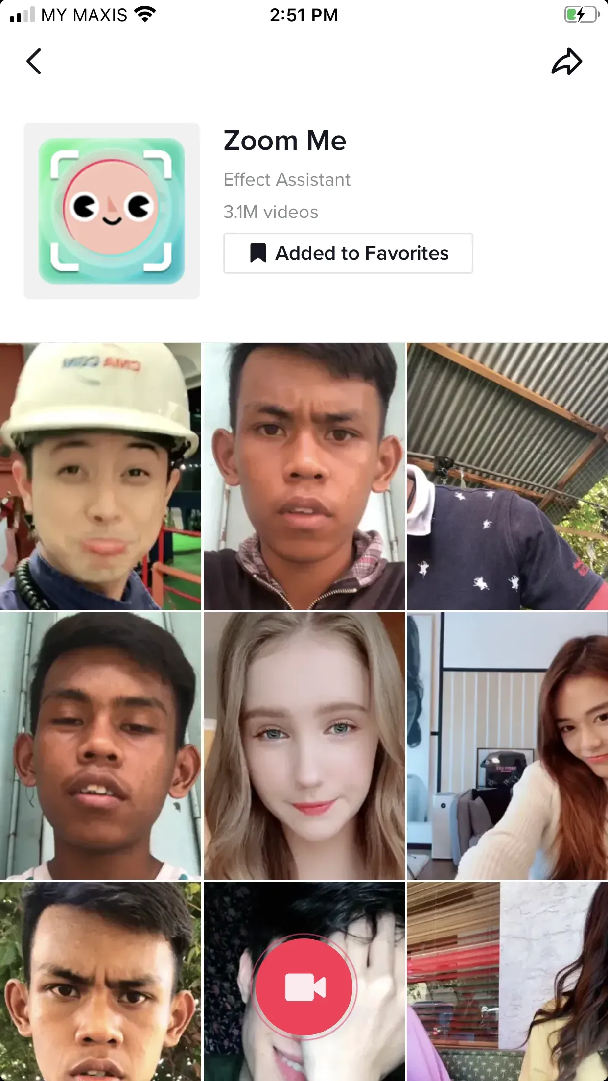 A screenshot of the face zoom effect preview page