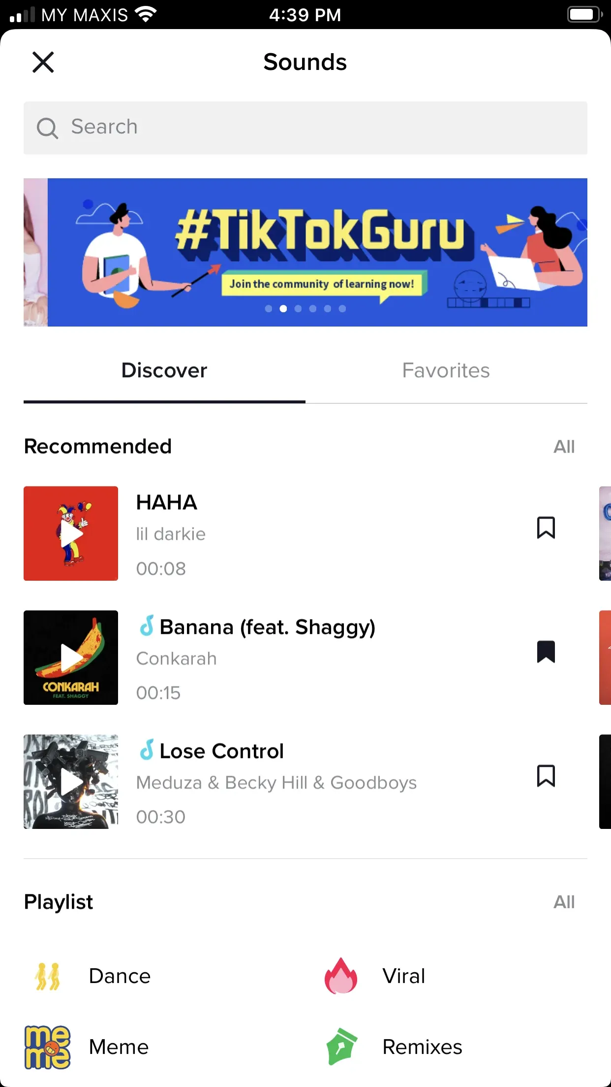 A screenshot of the sounds page in tiktok's app.