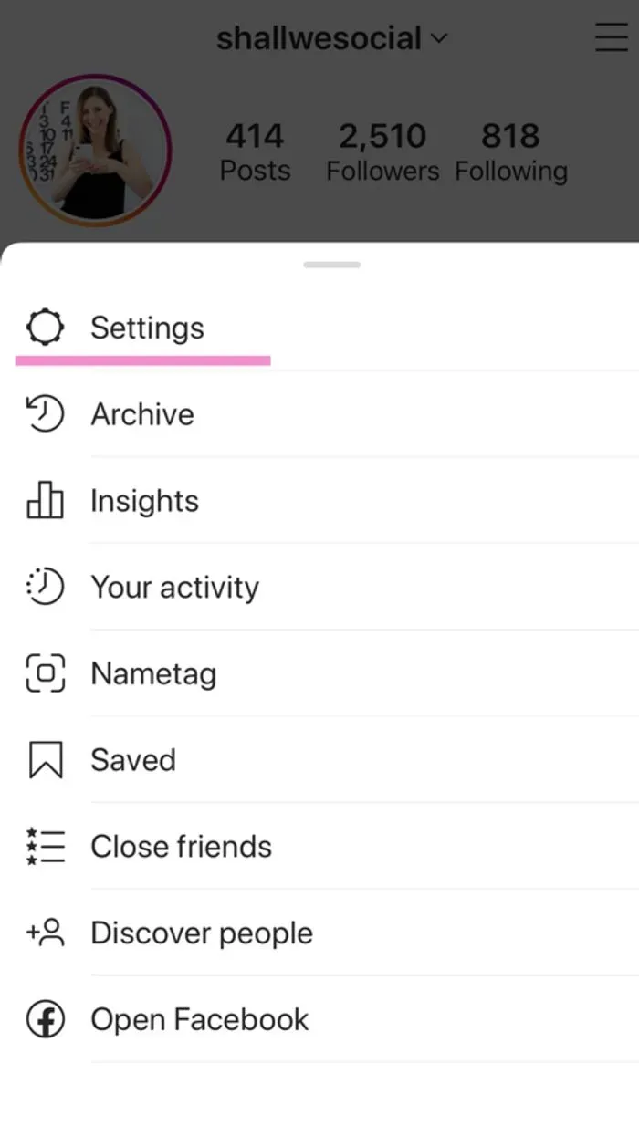 In the menu click the settings button with a cog icon