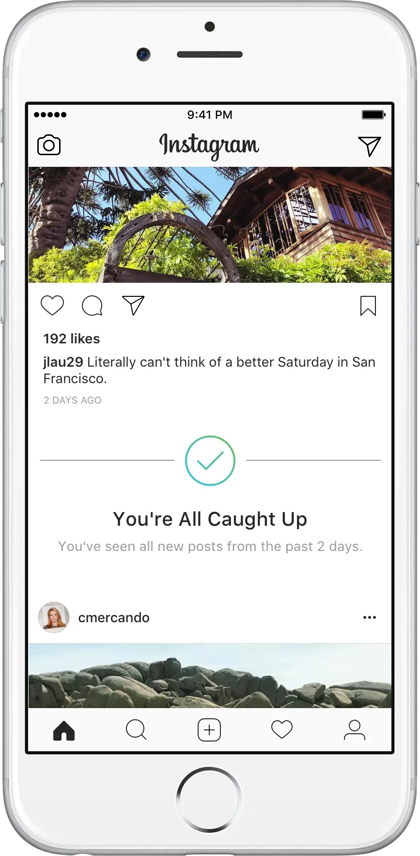 Iphone showing the youre all caught up notice in instagrams app.