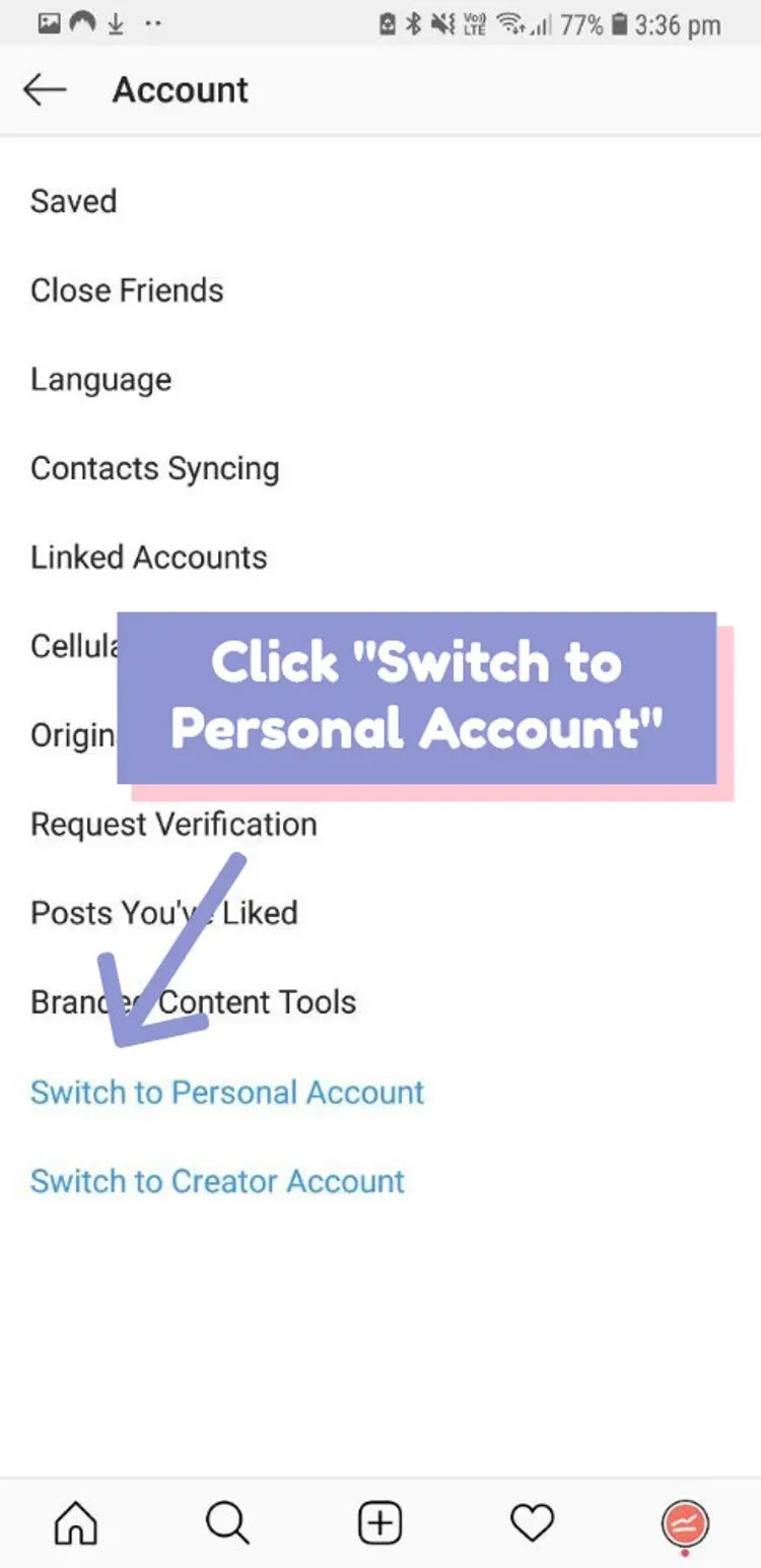 Click switch to Personal account