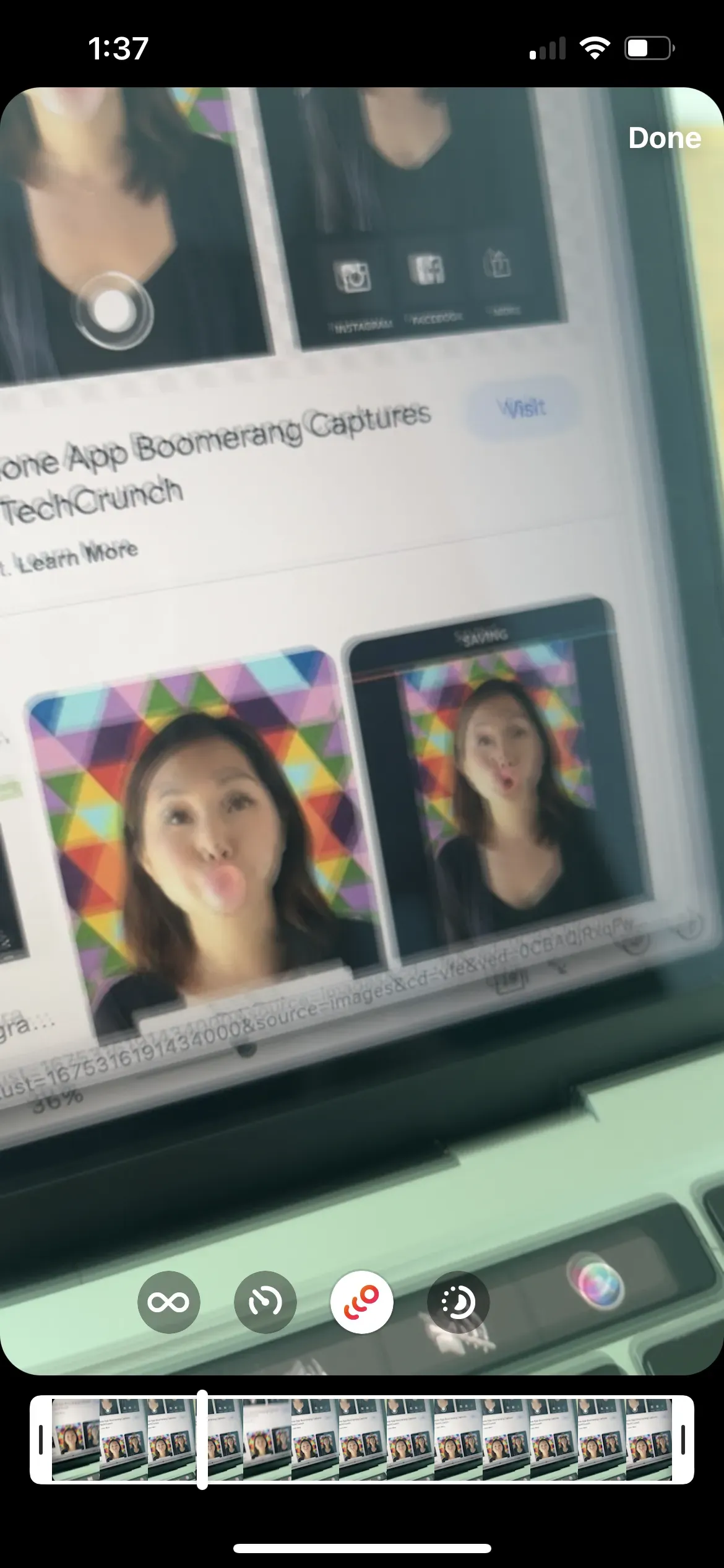 Editing a Boomerang using Instagram app