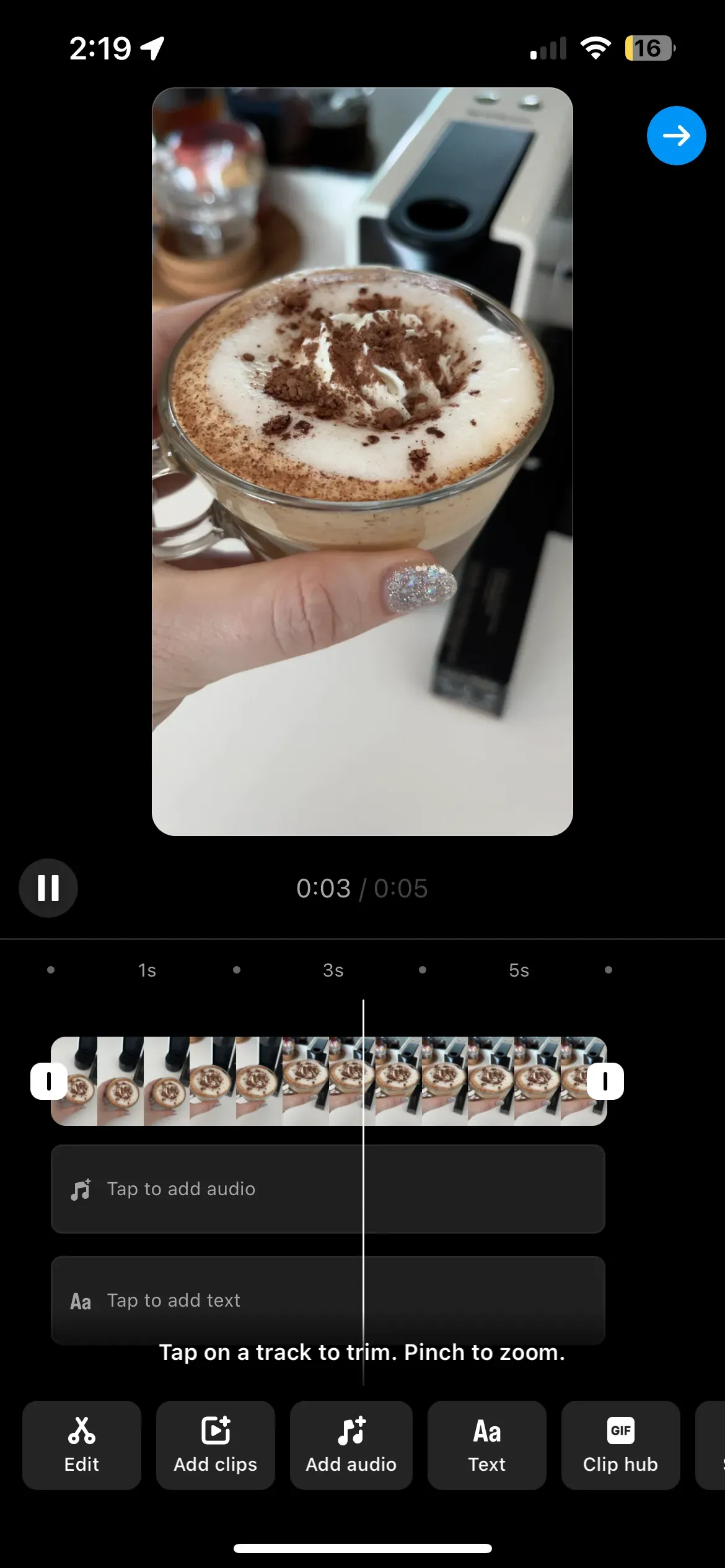 Instagram's inbuilt reels editor 