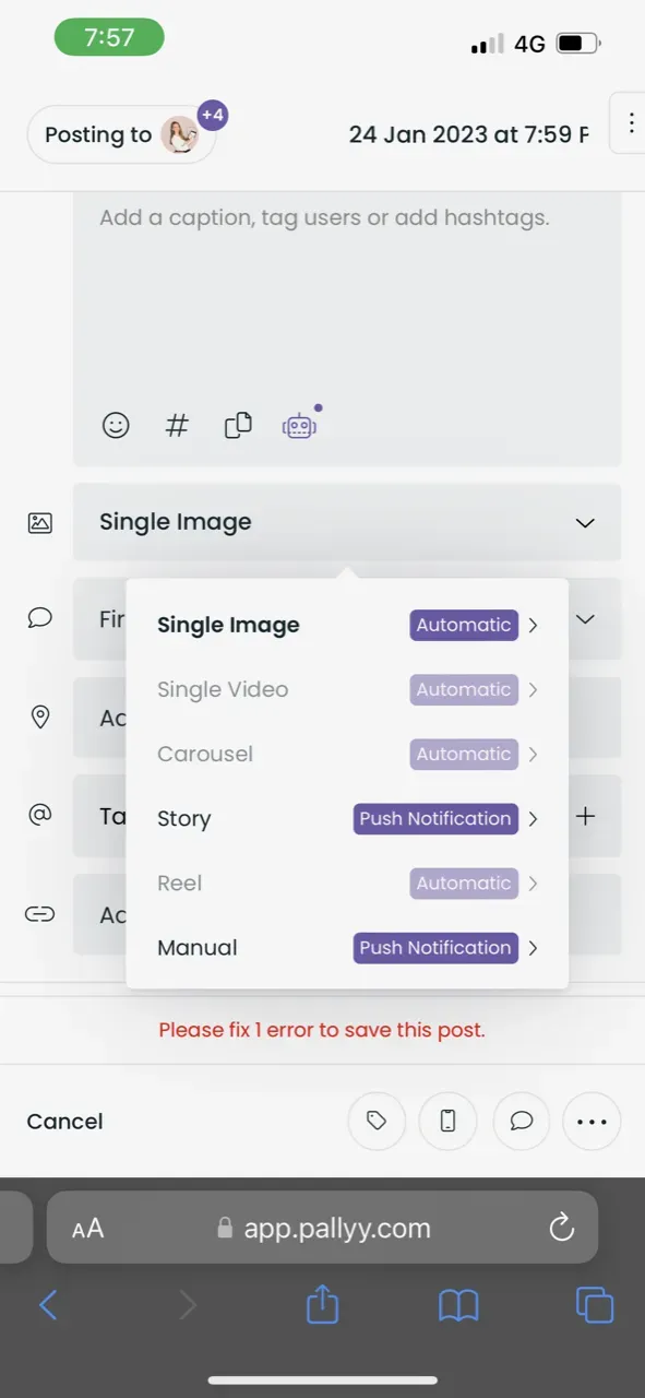 Pallyy post creator (mobile version)