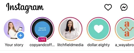 Screenshot of the Instagram live section in front of Stories.