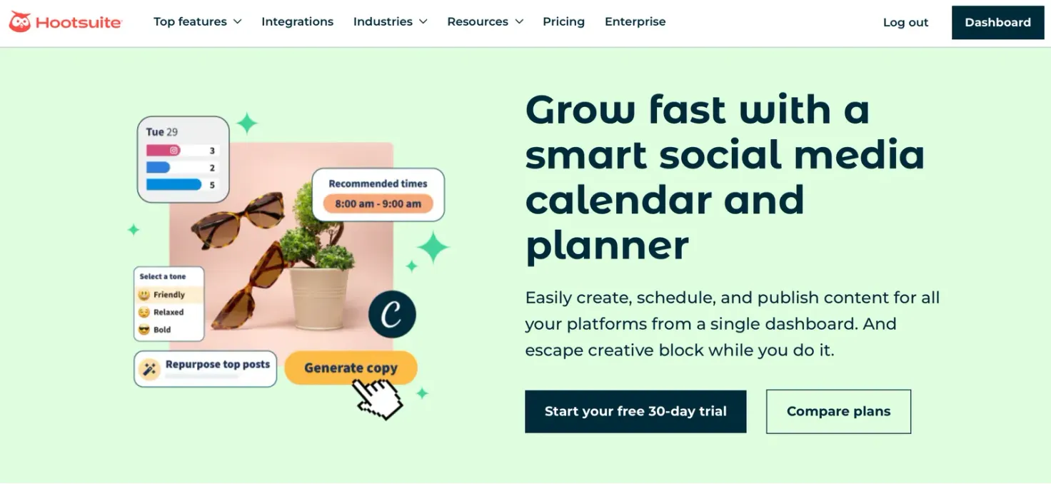 Hootsuite social media calendar and planner dashboard