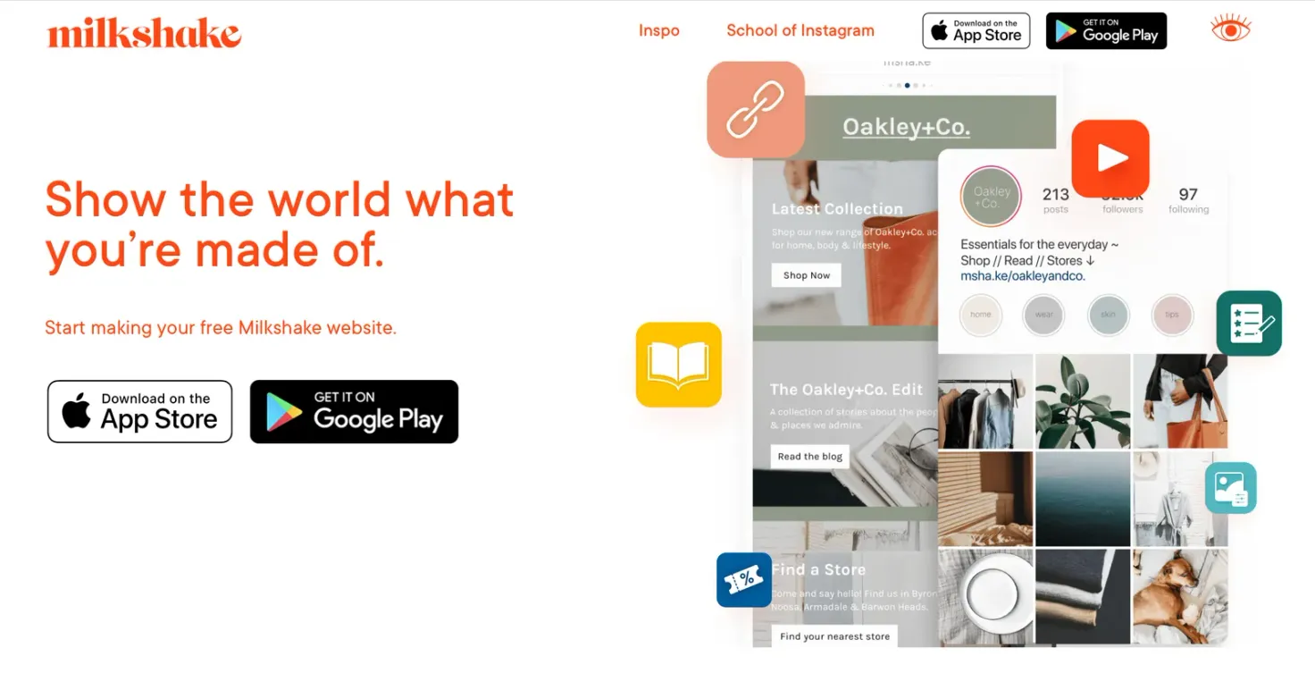 Milkshake - mobile app for creating bio links 