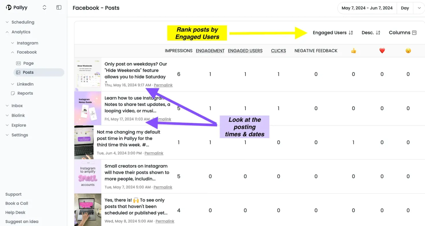 Pallyy Facebook posts analytics