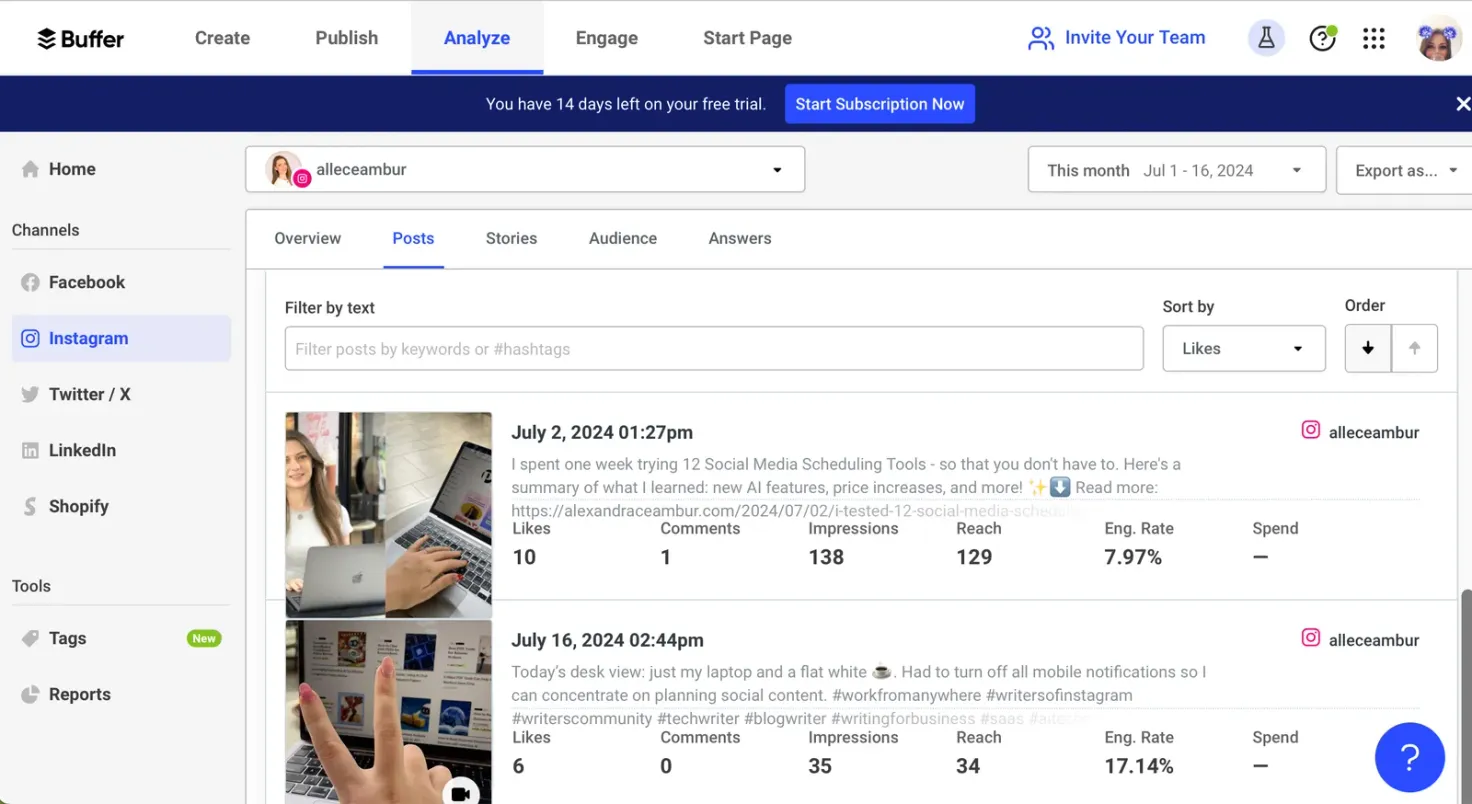 Buffer Analyze dashboard