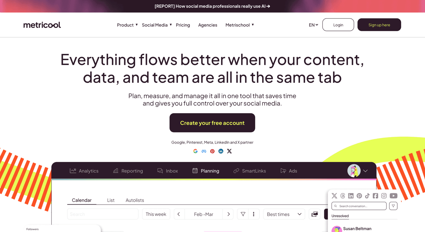 Metricool homepage