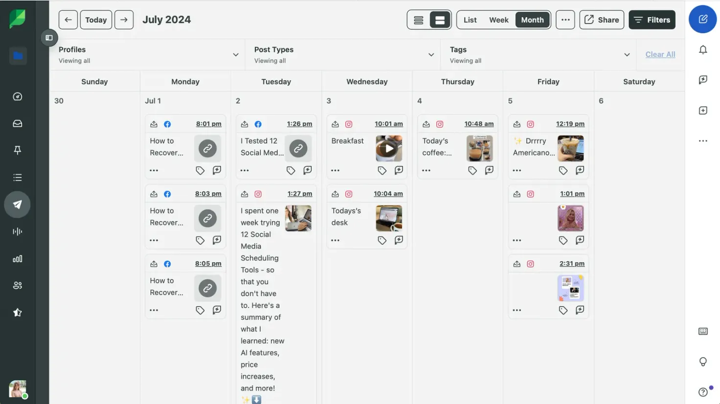 Sprout Social calendar view 