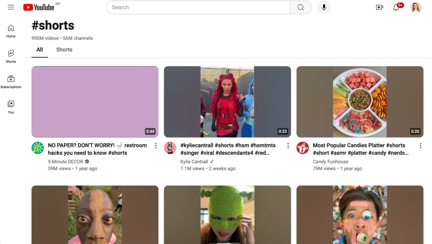 YouTube Shorts feed
