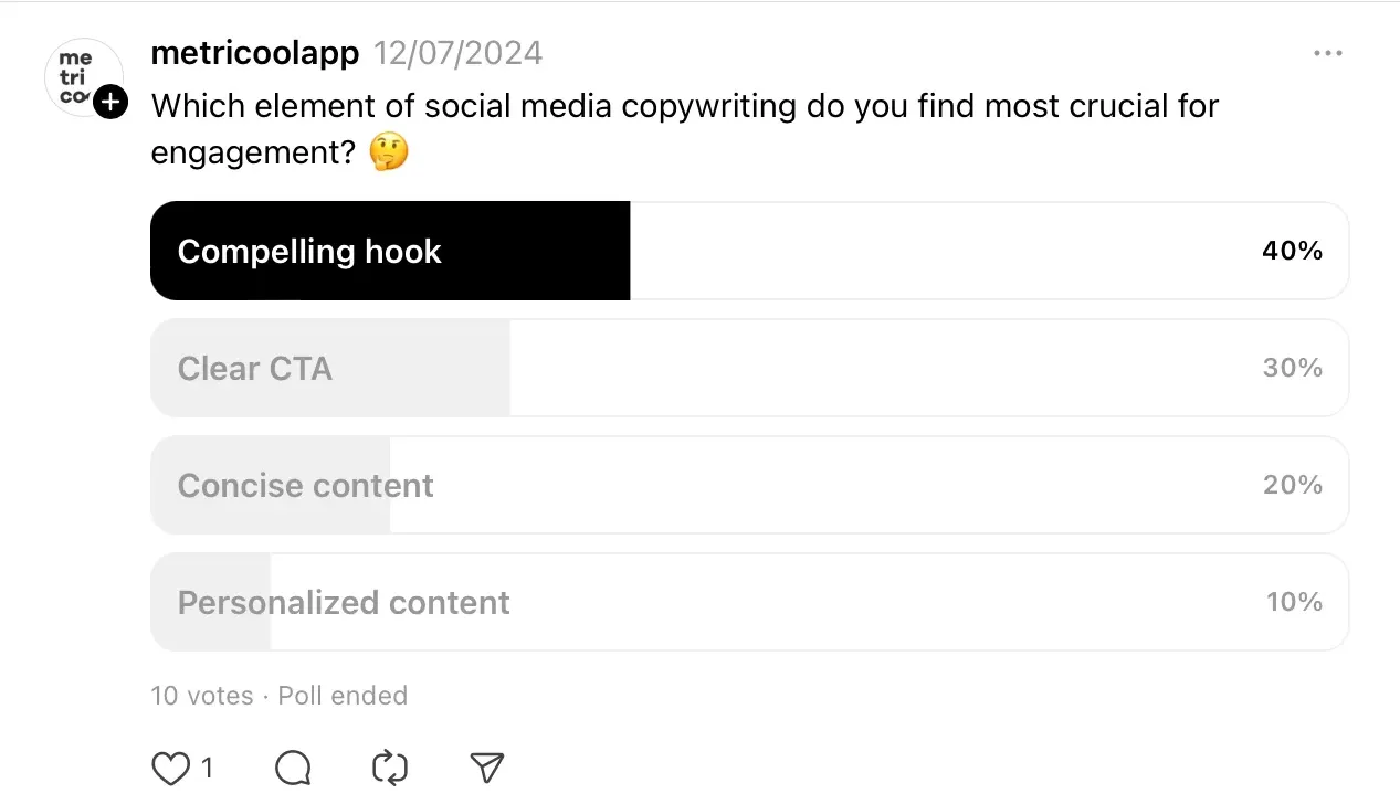 Metricool app poll on threads