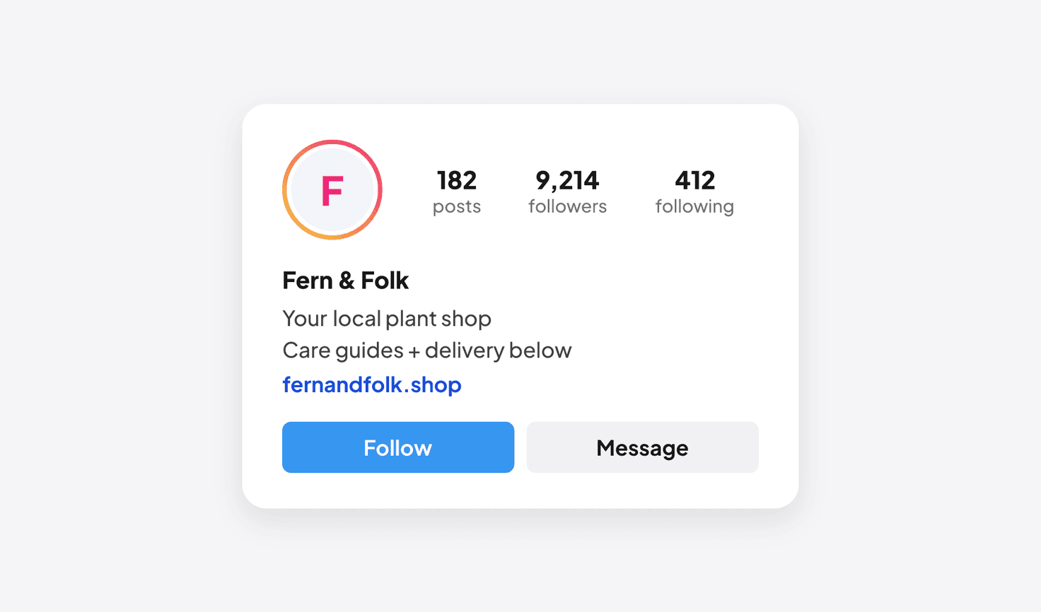 Instagram business bio example showing niche, offer, and link line