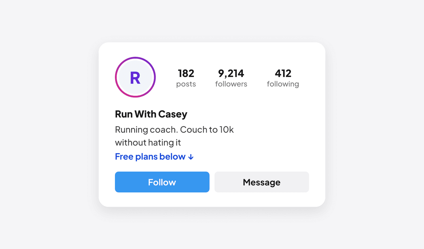 Instagram creator bio example for a running coach
