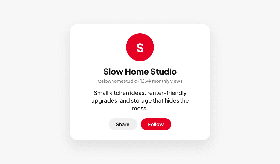 Pinterest profile bio example for a home decor account
