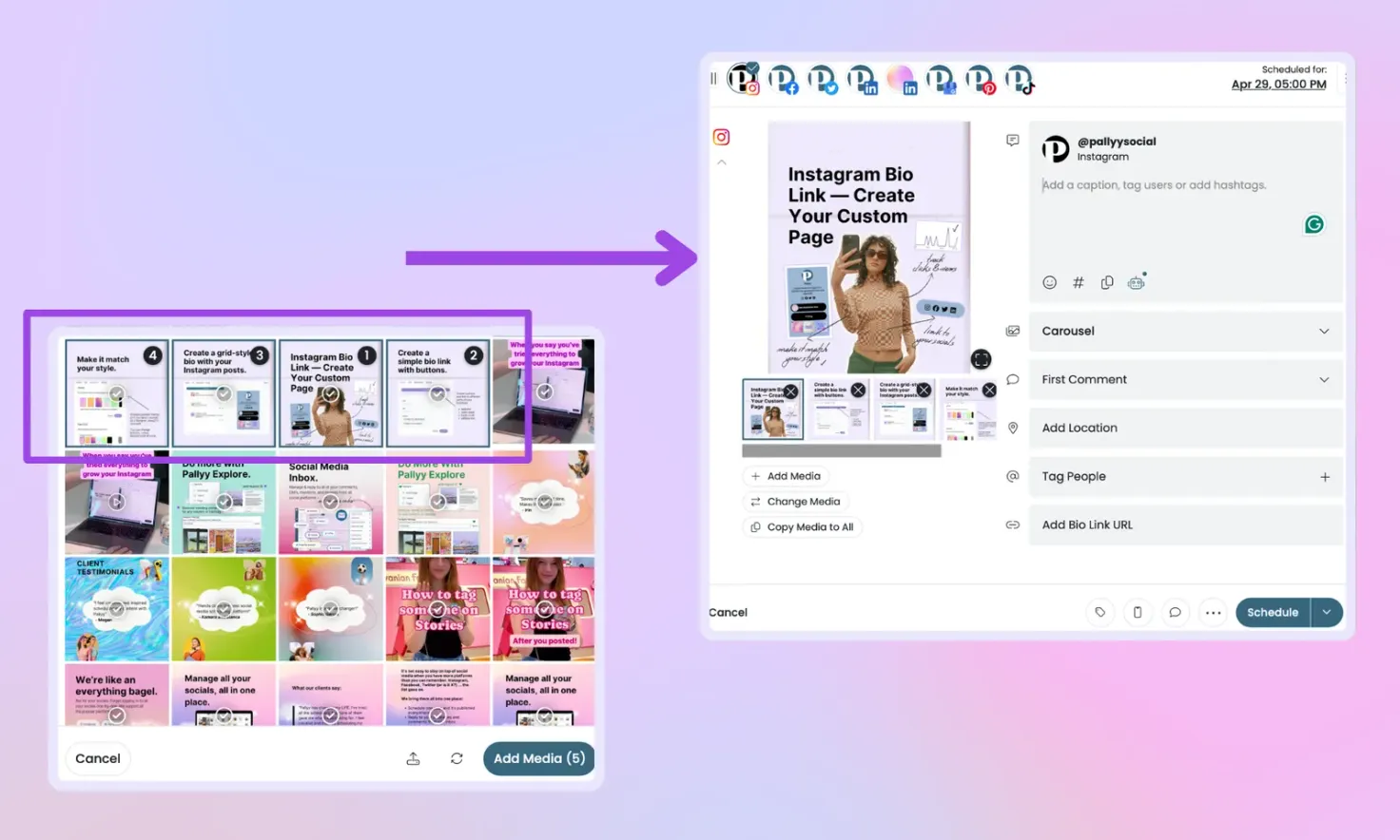 Instagram carousel post editor window