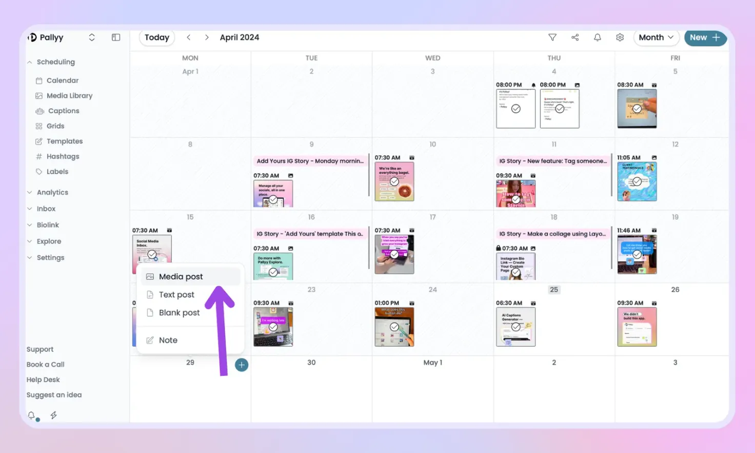 Pallyy content calendar view