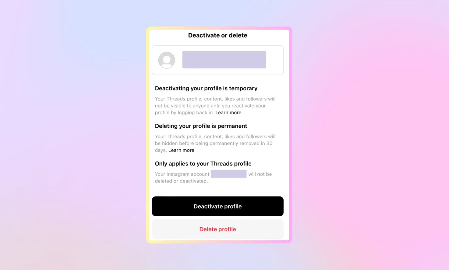 Deactivate or delete Threads profile