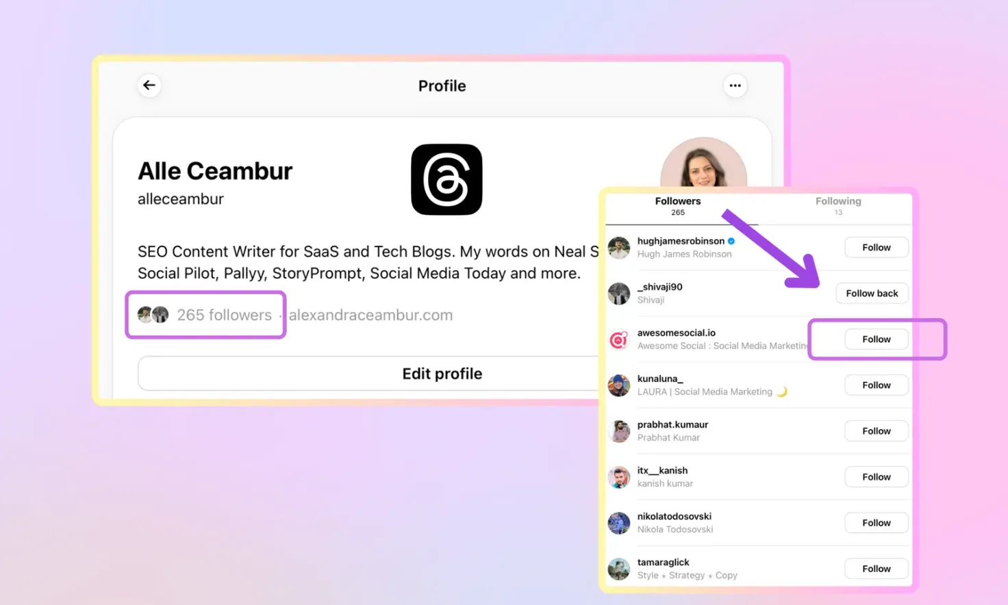 Find and follow your Instagram friends on Threads