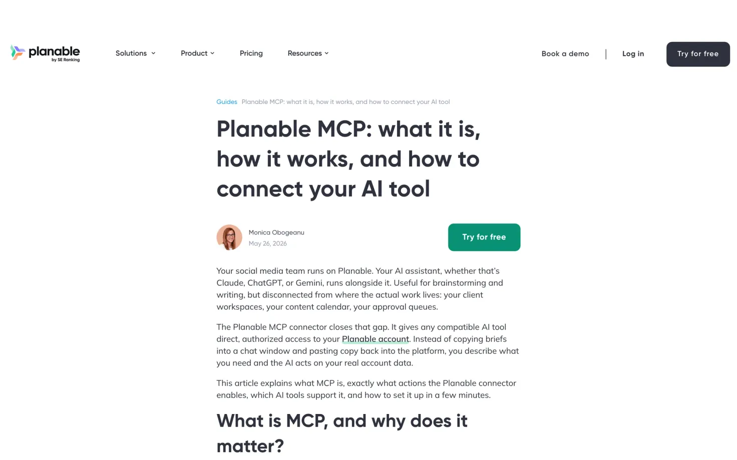 Planable's guide to its MCP connector: what it is, how it works and how to connect your AI tool.