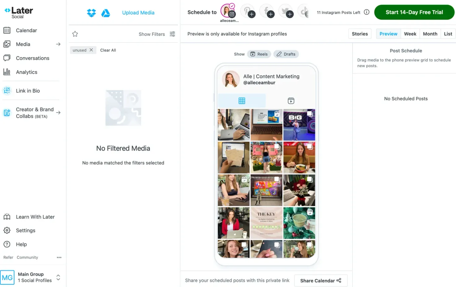 Later's planner for Instagram grid 