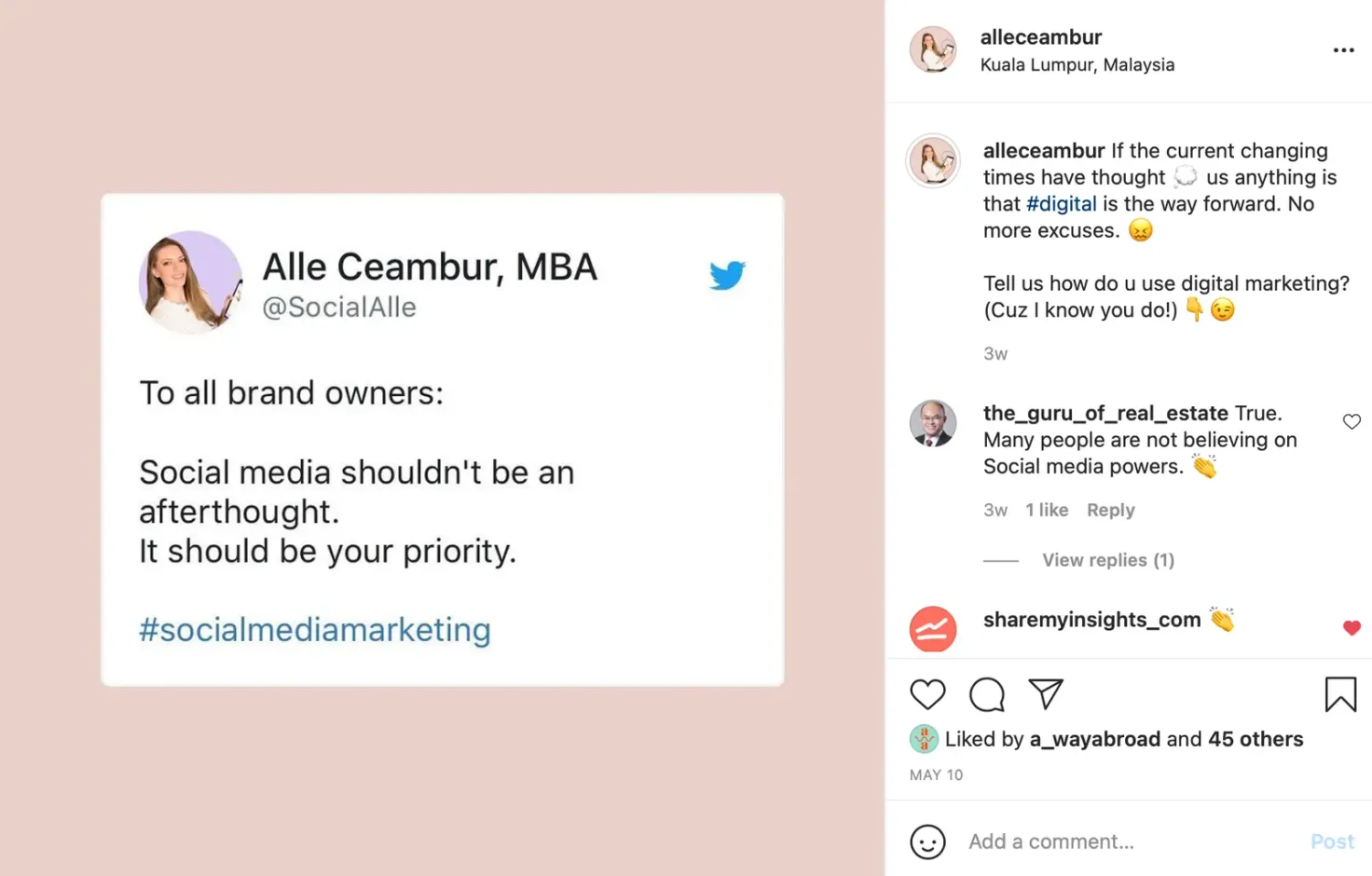 Using a twitter post on Instagram