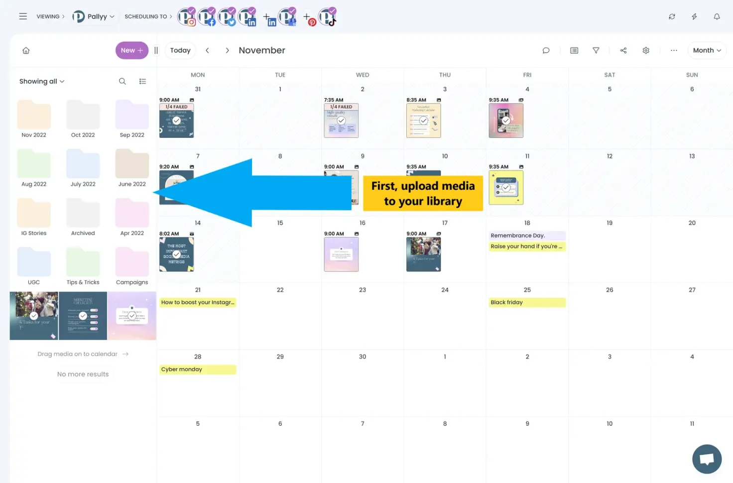 Upload media that you can use for scheduling your Instagram posts with