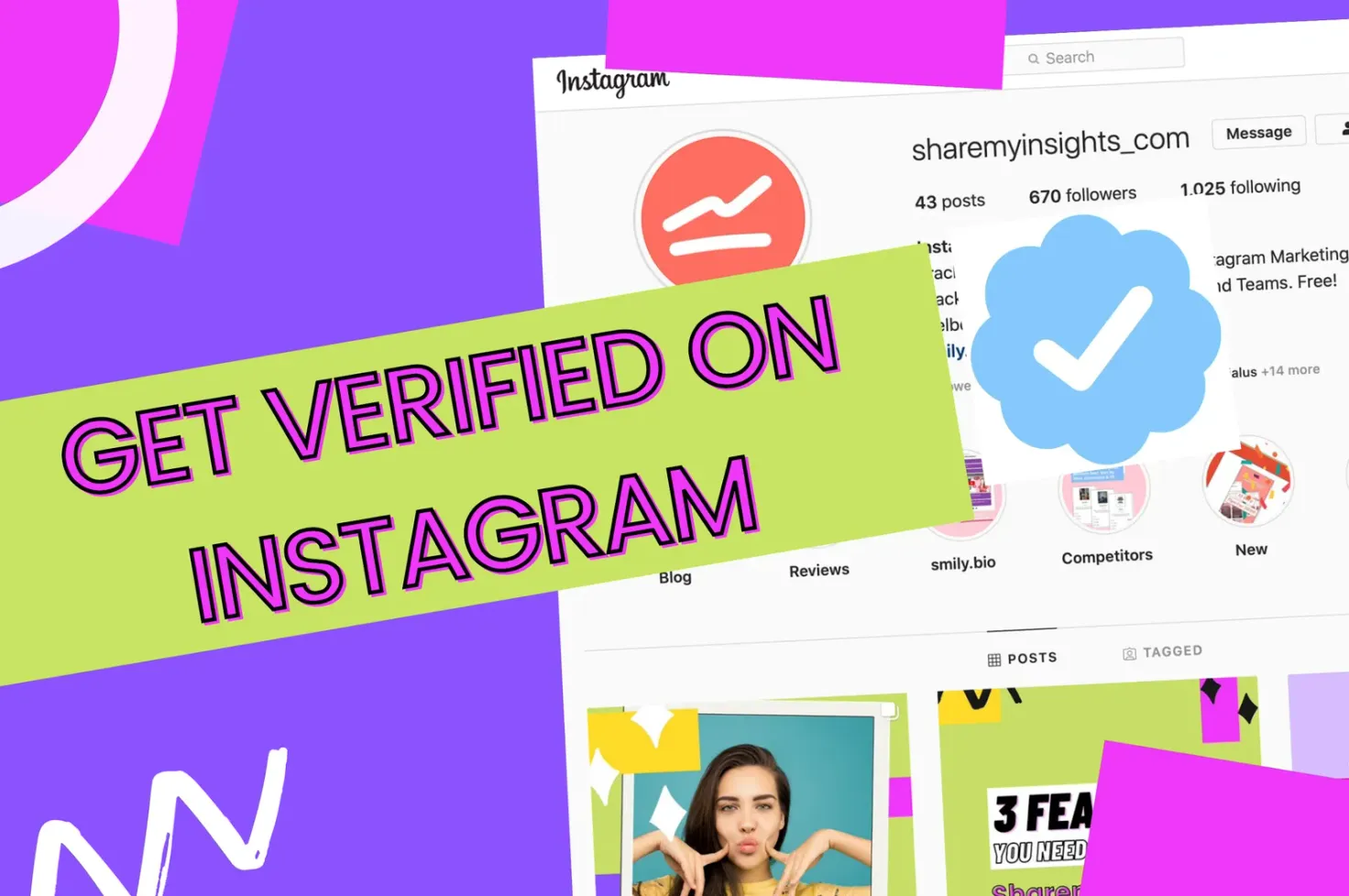 Cover image with the text get verified on Instagram, with a blue verified check next to it.