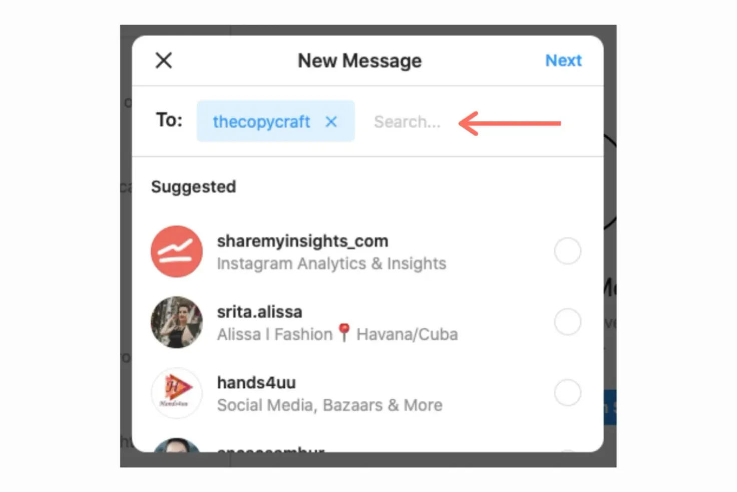 Tap on the pencil icon to start writing a new DM on desktop