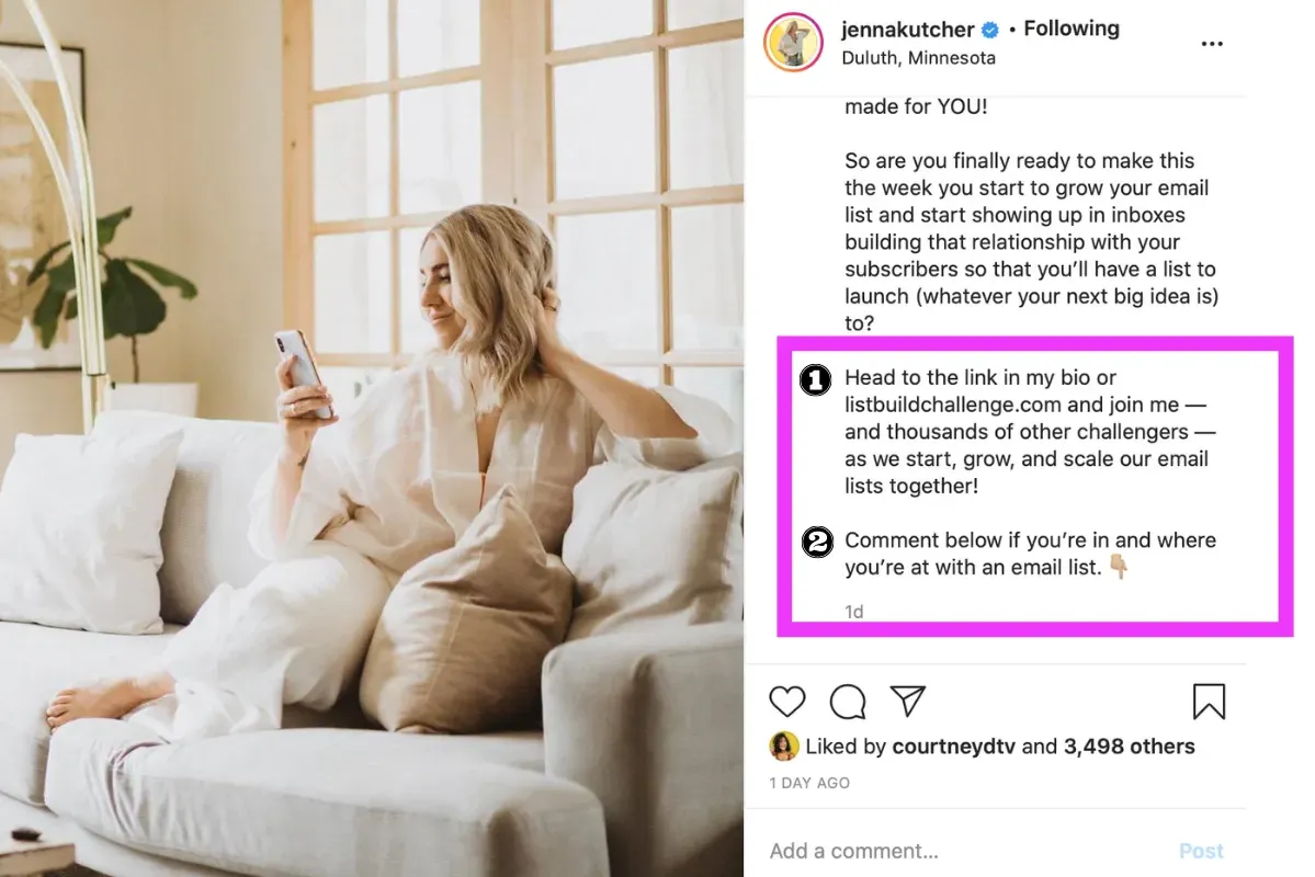 Use multple CTAs in your caption as seen in this Instagram post by Jennamarbles