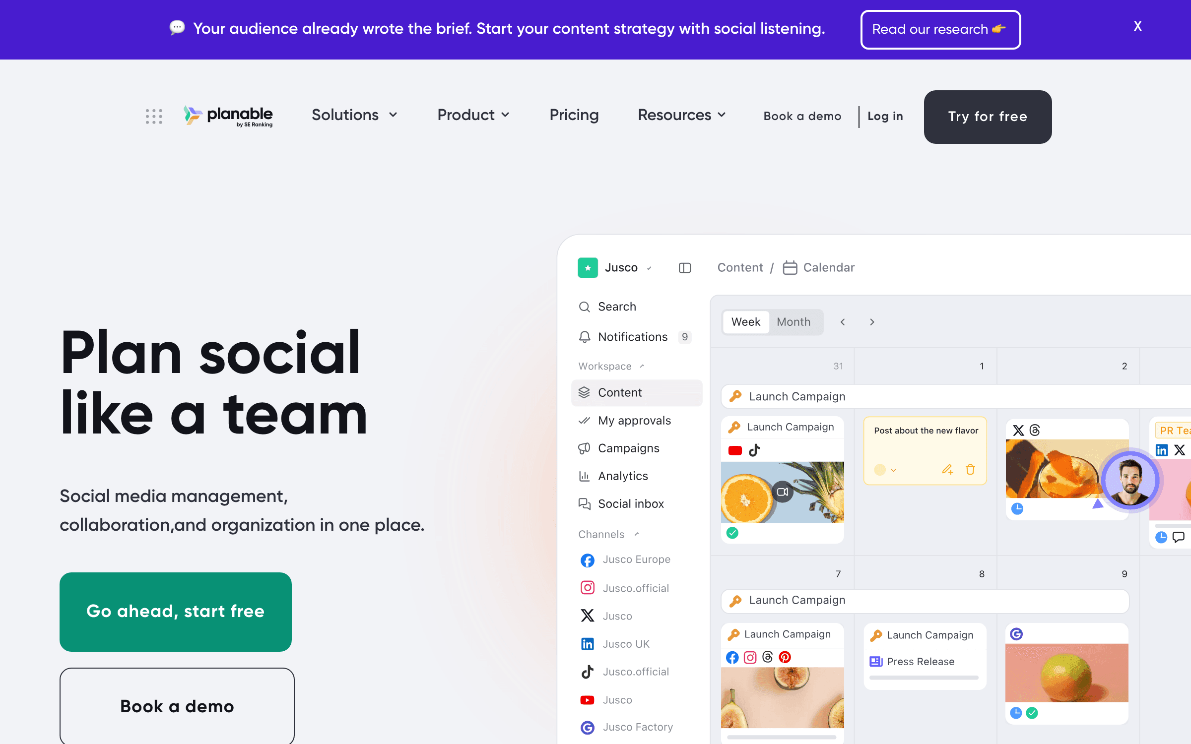Planable's homepage in October 2026