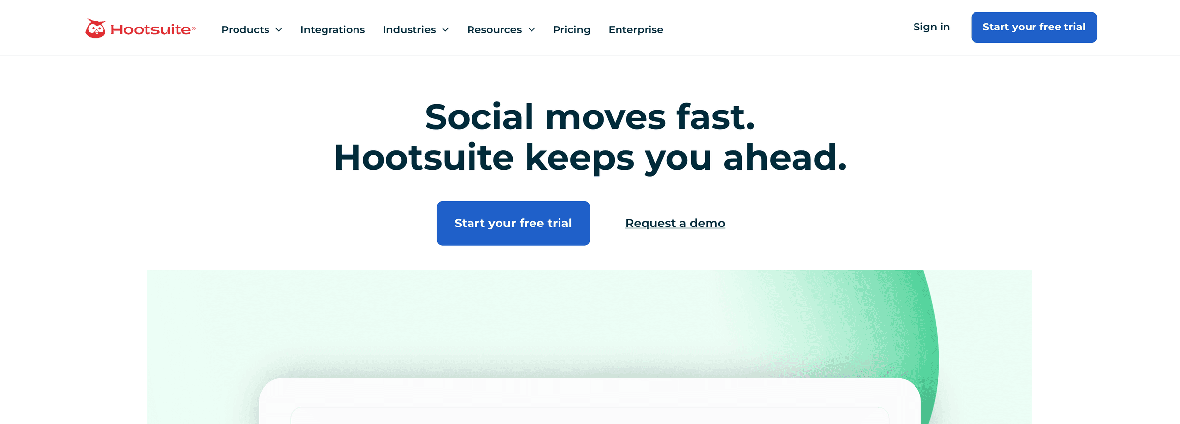 Hootsuite's homepage in August 2026