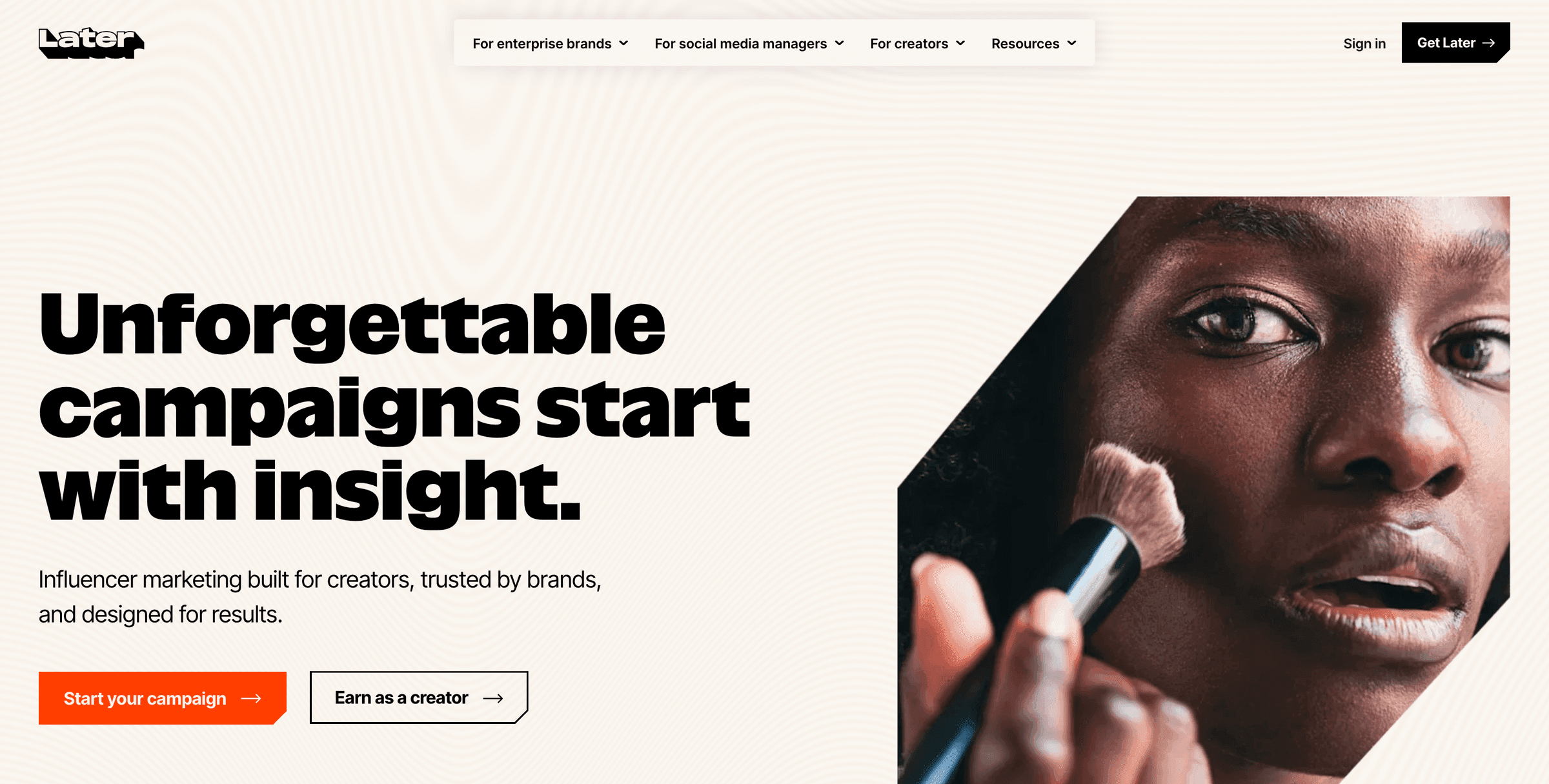 Later's homepage in August 2026