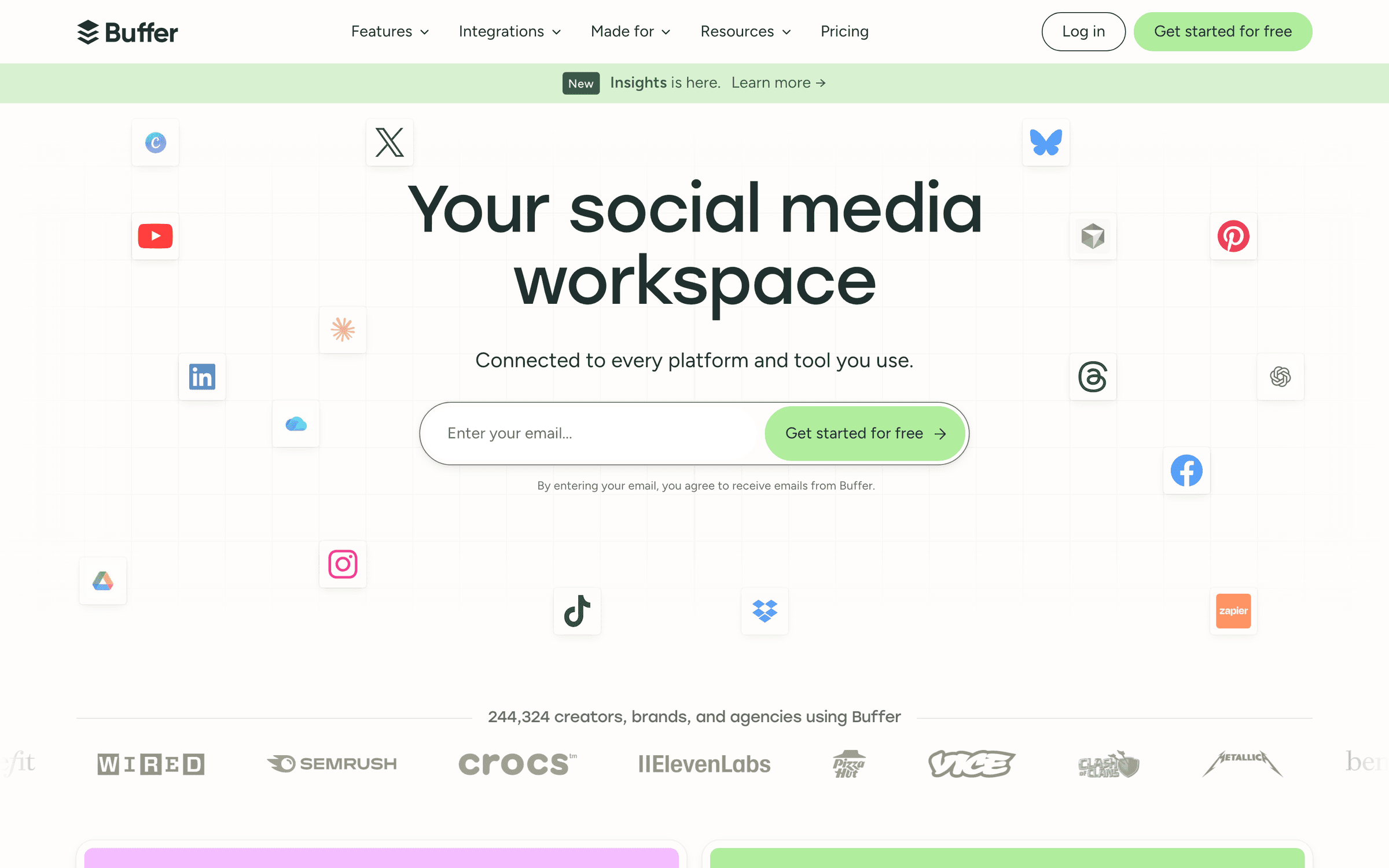 Buffer's homepage in August 2026