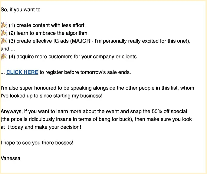 Screenshot of an email sequence used to follow up