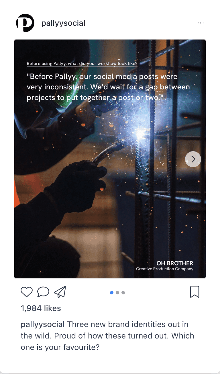 Pallyy's Instagram preview showing how a scheduled carousel post will look in the Instagram feed