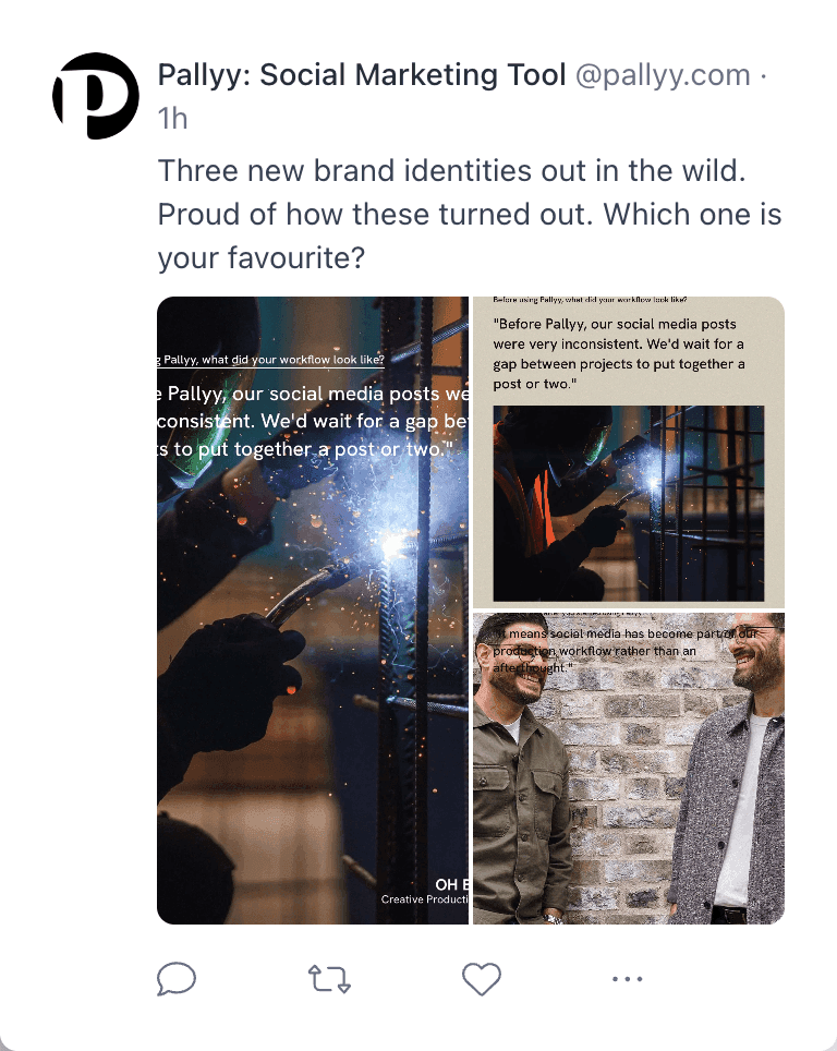 Pallyy's Bluesky preview showing a scheduled post with three attached images in the Bluesky feed layout