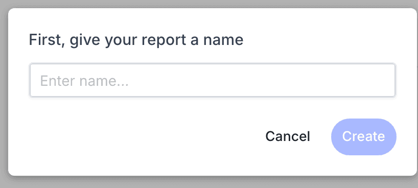 The create report modal in Pallyy asking for the new report's name