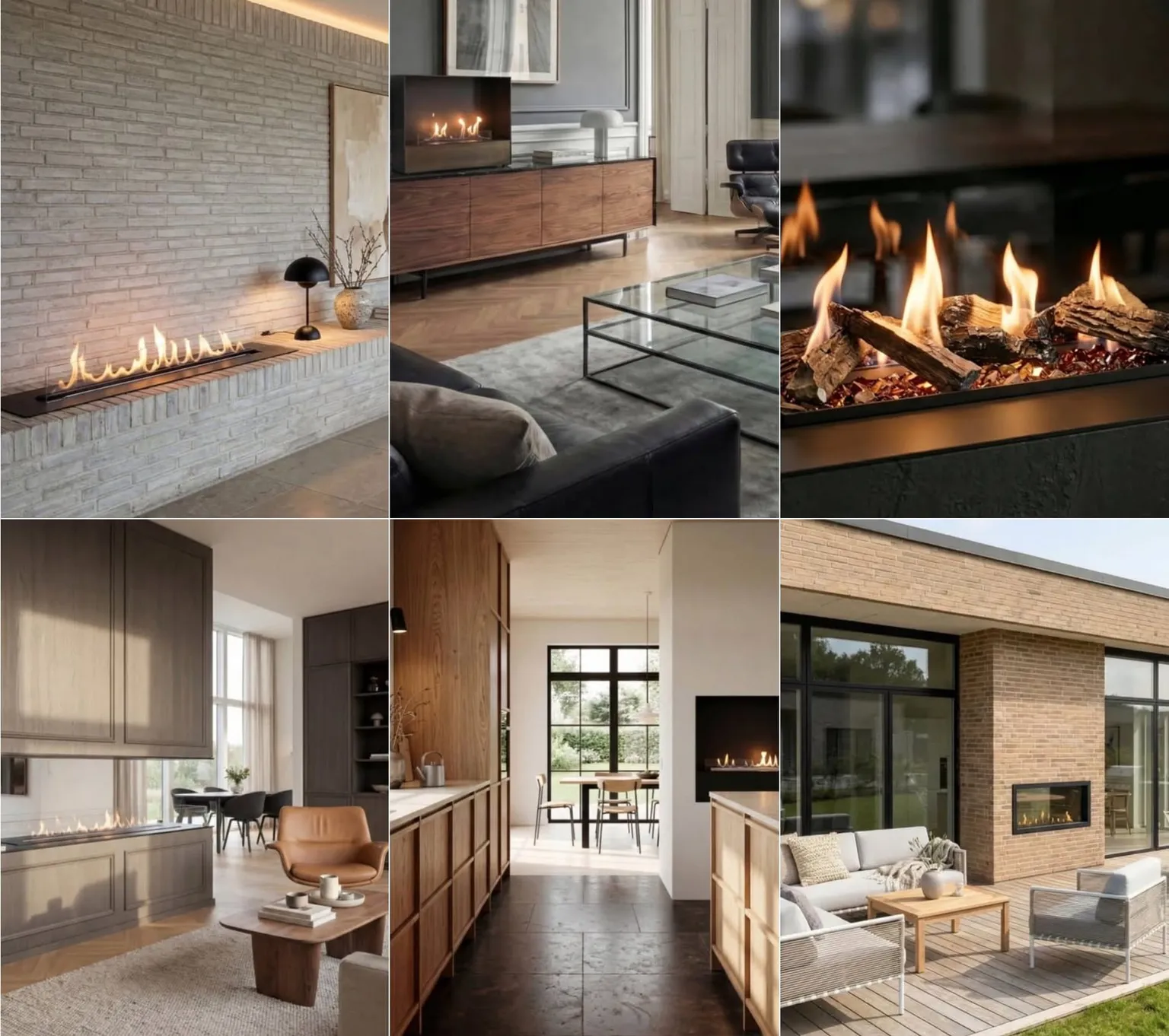 A grid of interior and architectural fireplace posts on the Decoflame Instagram profile
